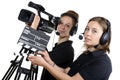 Two young women with a video camera Royalty Free Stock Photo