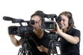 Two young women with video cameras Royalty Free Stock Photo