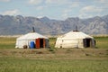 Two yurts in steppe, Mongolia Royalty Free Stock Photo