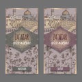 Two Zaatar mixture labels with Jerusalem landscape, marjoram and savory.