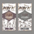 Two Zaatar spice labels with camels, thyme and oregano sketch.