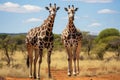 Two zebras Equus quagga in the savanna, Giraffe and Plains zebra in Kruger National park, South Africa, AI Generated Royalty Free Stock Photo
