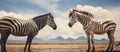 Two zebras standing in a grassland field under the cloudy sky Royalty Free Stock Photo