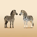 two zebras standing side by side on a beige background Royalty Free Stock Photo