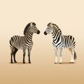 two zebras standing side by side on a beige background Royalty Free Stock Photo