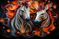 two zebras are surrounded by colorful swirls