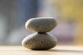 Two zen stones pile, grey meditation pebbles tower Royalty Free Stock Photo