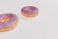 Twoo donut with pink icing and sprinkles, 3D Rendering white background illustration