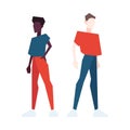 Pair of low poly slim people in T-shirts