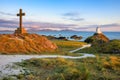 Twr Mawr lighthouse and the St Dwynwen\'s cross, Anglesey island, Wales