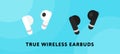 Wireless earbuds vector banner. TWS true wireless headphones of white and black color illustration.