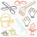 Doodle Gardening tools vector illustration