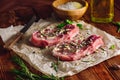 Twu Rib Steak Prepared with Spices for Frying