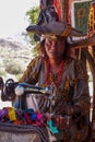 Twyfelfontein, Namibia - Jul 10, 2019: Herero Woman in traditional clothes in Twyfelfontein. Namibia