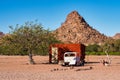 Twyfelfontein, Namibia - Jul 10, 2019: Wrecked cars in the desert surrounding Twyfelfontein in Namibia