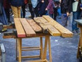 Txalaparta, a traditional instrument of the Basque Country. Spai