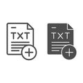 TXT document line and glyph icon. File txt format vector illustration isolated on white. Add txt file outline style Royalty Free Stock Photo