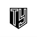 TY Logo monogram shield geometric white line inside black shield color design