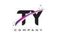 TY T Y Black Letter Logo Design with Purple Magenta Swoosh