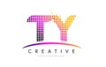 TY T Y Letter Logo Design with Magenta Dots and Swoosh