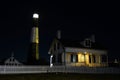 Tybee Island Lighthouse and the Keeper's House at Night. Royalty Free Stock Photo