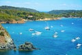 Tyhrrhenian sea, rocks, hills, boats, mountains, Tuscany, in Elba island, Italy