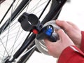 Tying a bike, closeup, isolated