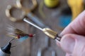 Tying a classic and colorful Atlantic salmon fishing wet fly. Royalty Free Stock Photo