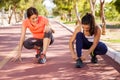 Tying shoes before a run