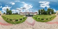 TYKOCIN, POLAND - JULY 2019: Full spherical seamless hdri panorama 360 degrees angle view in courtyard restored medieval castle