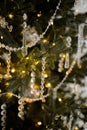 tylish glass crystal transparent toys on the Christmas tree. Beige tones. Banner for web page design. The concept of a Royalty Free Stock Photo