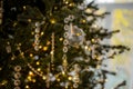 tylish glass crystal transparent toys on the Christmas tree. Beige tones. Banner for web page design. The concept of a