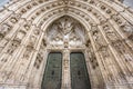Tympanum carvings detail of Puerta de los leones (Lions Gate) at Catedral de Toledo (Toledo Cathedral).