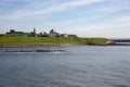 Tynemouth Castle near harbor Newcastle in England seen from ferry