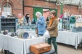 Tynemouth Metro Station Weekend Flea Market. Stall selling handmade pottery and earthenware