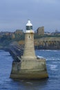 Tynemouth lighthouse in Great Britain, port entrance to Newcastle