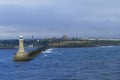 Tynemouth lighthouse in Great Britain, port entrance to Newcastle