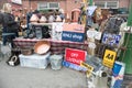 Tynemouth Metro Station Weekend Flea Market.  Stall selling vintage and old signs and homewares Royalty Free Stock Photo