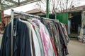 Tynemouth Metro Station Weekend Flea Market.  Stall selling vintage and old womens clothing on a rail Royalty Free Stock Photo