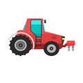 Type of agricultural vehicle red tractor or harvester machine combine icon with accessories for plowing mowing, planting Royalty Free Stock Photo