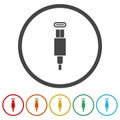 Type C data cable icon. Set icons in color circle buttons