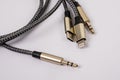 3 In 1 Type-C3.5mm Jack Aux Cable on white background Royalty Free Stock Photo