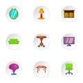 Type of furniture icons set, cartoon style