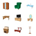 Type of furniture icons set, cartoon style