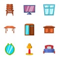 Type of furniture icons set, cartoon style