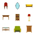 Type of furniture icons set, flat style