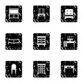 Type of furniture icons set, grunge style