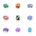 Type of furniture icons set, pop-art style