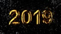 2019 Type, Gold Textured Text With Liquid Drops, Black Background