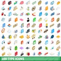 100 type icons set, isometric 3d style Royalty Free Stock Photo